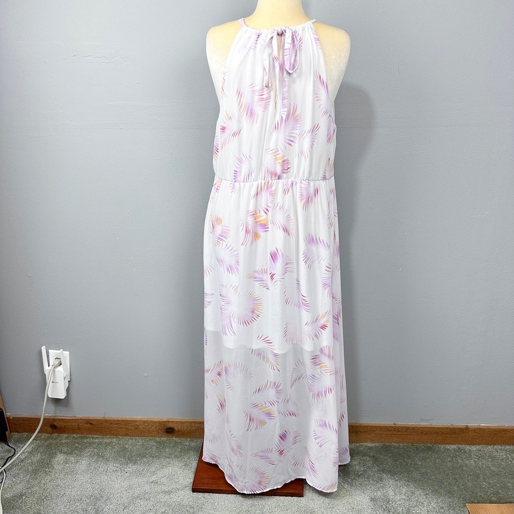 Torrid White Maxi Dress Womens Plus Size 3X Tropical Palm Print Sleeveless Flowy - Picture 8 of 11
